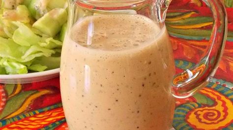 This quick and easy, creamy salad dressing was inspired by a house dressing typically found in Asian restaurants. Creamy Ginger Dressing, Asian Ginger Dressing, Ginger Salad Dressings, Japanese Ginger, Creamy Salad Dressing, Cilantro Lime Dressing, Italian Salad Dressing, Yogurt Dressing, Ginger Dressing