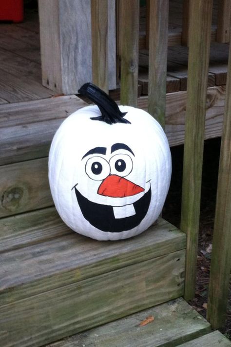 Pumpkin Painting Ideas On A White Pumpkin, Frozen Painted Pumpkin, Volleyball Pumpkin Painting, Pumpkin Painting Ideas Funny Easy, Olaf Painted Pumpkin, Super Hero Pumpkin Painting Ideas, Cartoon Pumpkin Painting Ideas, Pumpkin Painting Disney Characters, Olaf Pumpkin Painting