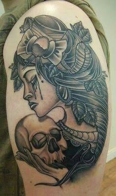 Weeping woman Weeping Woman Tattoo, Casual Tattoo, Holding Skull, Holding A Skull, German Tattoo, Sick Tattoos, Weeping Woman, Crazy Tattoos, Mary Tattoo