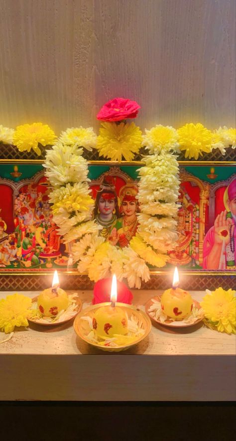 Lord shiva puja in karthika maasam with usiri deepam Lakshmi Pujan, Shiva Puja, Karthika Deepam, Puja Decoration, Karthigai Deepam, Pooja Door, Pooja Door Design, Rangoli Designs Simple Diwali, Diwali Decor