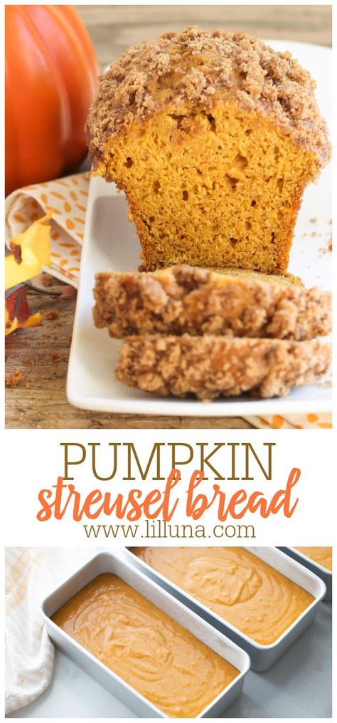 This soft and delicious Pumpkin streusel Bread is topped with a buttery crumble and filled with the flavors of fall we all know and love! #pumpkinstreuselbread #streuselbread #pumpkinbread #streusel #pumpkinrecipe Pumpkin Banana Bread With Streusel, Pumpkin Streusel Bread Recipe, Cinnamon Crunch Pumpkin Bread, Pumpkin Crumble Bread, Pumpkin Strudel Bread, Pumpkin Streusel Bread, Fall Breads, Pumpkin Strudel, Pumpkin Bread With Streusel Topping