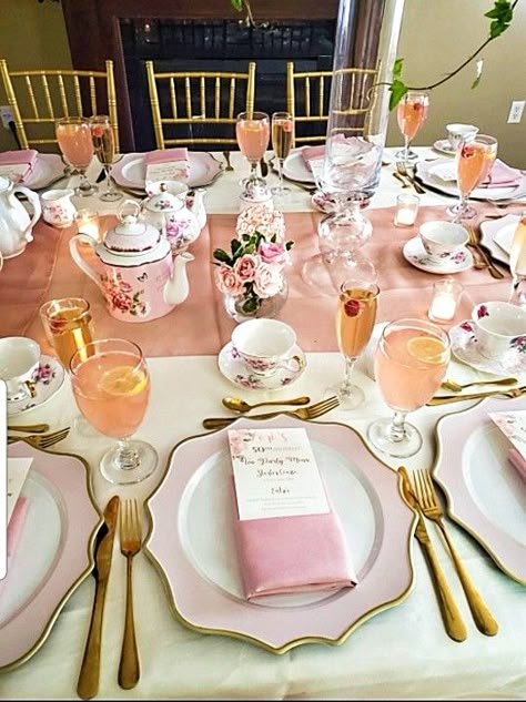 Pink Afternoon Tea Party Ideas, Vintage Afternoon Tea Party, Pink And Gold Tea Party Table Settings, English Tea Birthday Party, Mother And Daughter Tea Party, Pink And Yellow Tea Party, Tea Party Treat Table, Pink Themed Tea Party, Te Party Birthday