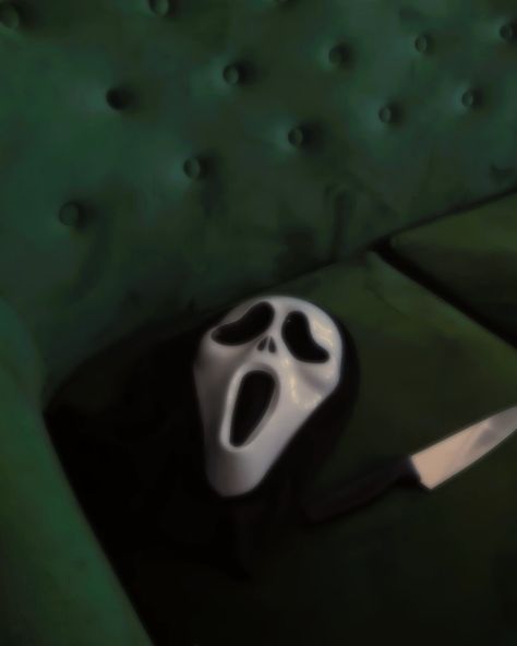 scream mask aesthetic halloween vintage Polaroid green couch knife Halloween Aesthetic Scream, Dark Green Halloween Aesthetic, Scream Mask Aesthetic, Scary Green Aesthetic, Halloween Green Aesthetic, Green Horror Aesthetic, Green Halloween Aesthetic, Green Posters, Halloween Widget