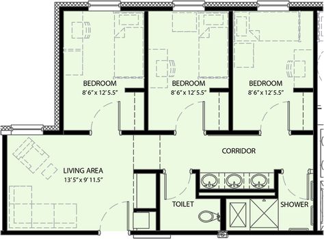 3x1 floor plan Dorm House Floor Plan, Boarding School Dorm Floor Plan, Dorm Blueprint, Student Dormitory Floor Plan, Dormitory Floor Plan, Dorm Room Floor Plan, Dorm Floor Plan, 3 Bedroom Plan, Dorm Planning