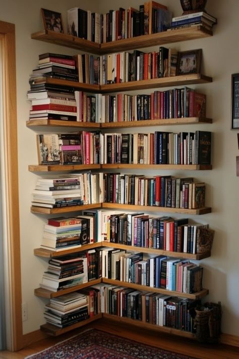 Make the most of your small home by going vertical! Use wall-mounted shelves, hanging storage, and tall bookcases to free up floor space and keep your home organized. 📚🛠✨ #VerticalStorage #SmallHomeDecor #SpaceSaving #Organization Tall Bookcases, Room Shelves, Mounted Shelves, Room Update, Home Libraries, Book Storage, Vertical Storage, Wall Mounted Shelves, Hanging Storage