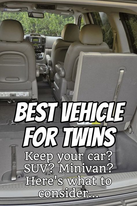 Finding the best vehicle for twins is challenging. Here's what to consider when making this decision and how to find a good vehicle match for your family that will fit your twins, other children, and all the baby gear you'll need when you leave the house. Plus if you can keep your current car or need an SUV or minivan. Twins Car Seats, Twin Items, Minivan Mom, Twin Baby Gear, Twin Gear, Twin Car, Best Family Cars, Twin Gender Reveal, Family Cars