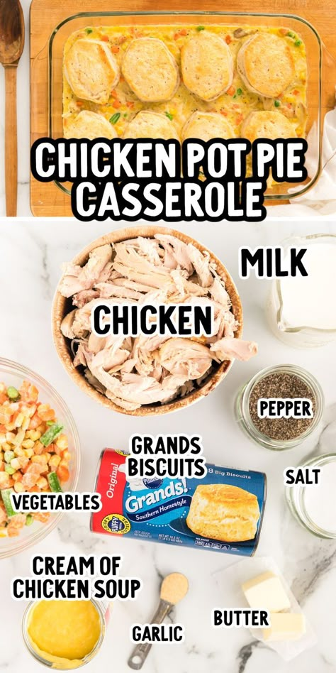 Easy Chicken Pot Pie Recipe, Pot Pie Casserole, Chicken Pot Pie Casserole, Homemade Chicken Pot Pie, Easy Chicken Pot Pie, Easy Pie Recipes, Chicken And Biscuits, Easy Dinner Recipe, Pot Pies Recipes