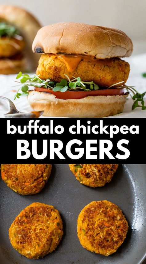 Buffalo Chickpea Burger, Chickpea Veggie Burger, Chic Pea Burger Recipe, Air Fryer Veggie Burger, Chickpea Burgers Easy, Garden Burger Recipe, Vegetable Burgers Recipe, Chickpea Burger Recipe, Chickpea Patty