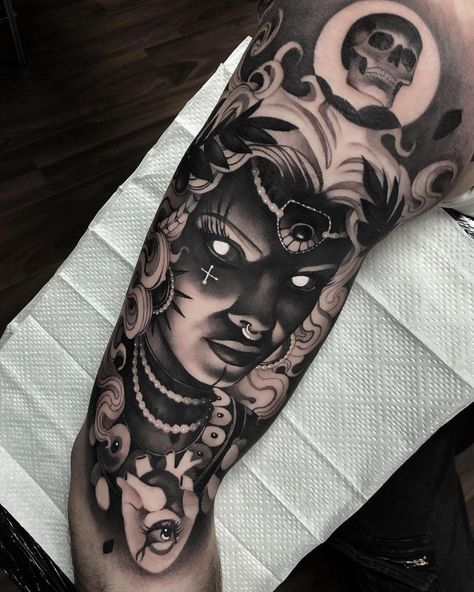 CRISTIAN CASAS on Instagram: ““Muse” done at @family_art_tattoo on @say.art For info and appointments cristianink@outlook.com @electricink @staycoldapparel…” Traditional Tattoo Animals, New Traditional Tattoo, Lion Shoulder Tattoo, Fenrir Tattoo, Black And Grey Tattoos Sleeve, Black Art Tattoo, Full Sleeve Tattoo Design, Traditional Tattoo Sleeve, Egyptian Tattoo