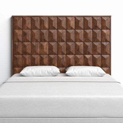 Set a striking and modern foundation in your main bedroom or guest room with this distinctive headboard. Teeming with texture, this headboard showcases a clean-lined silhouette with faceted geometric accents along the front for a dash of mid-century appeal. Crafted from solid wood, this piece sports an antique bronze finish that’s neutral enough to complement any color palette you dream up. Full assembly is required before you can mount this headboard to a compatible frame not included. AllModer Western Headboard, Wood Headboard Bedroom, Mid Century Bed Frame, Magnolia Bedroom, Wood Headboards, Statement Headboard, Solid Wood Headboard, Wood Panel Headboard, Modern Maximalist Decor