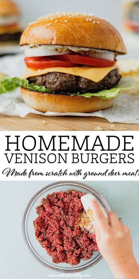 Canning Venison Burger, Dinners With Deer Meat, Deer Meat Burgers, How To Cook Ground Deer Meat, Ground Venison Burgers, Deer Burger Recipes Ground Easy, Deer Meat Burger Recipes, Deer Burgers Ground Venison, Best Venison Burger Recipe