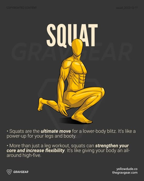 It's the ultimate challenge for lower body strength (because it's all about depth and drive for growth), but it's also a test of balance and coordination. Get your squat form spot-on before you load up that bar. Stability before strength. It's intense, demanding a recovery time that's just as serious. Some folks skip this step. And that's when they: - overdo it - take a nasty tumble - see zero gains Squats should be done with care, 1-3 times a week for the best boost. Greek Physique, Squat Posture, Health Landing Page, Prison Workout, Posture Workout, Murph Workout, Calisthenics Routine, Calisthenics Gym, Calisthenics Workout For Beginners