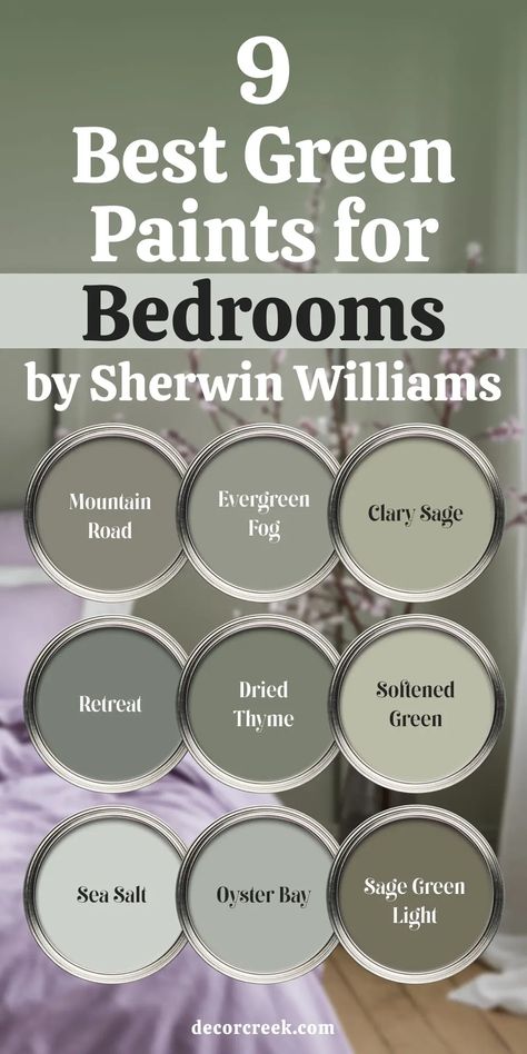 15 Best Green Paint Colors for the Bedroom Best Interior Green Paint Colors, Wherein Williams Retreat Green, Wall Decor Green Bedroom, Green Home Paint, Green Interior Paint Ideas, Green Paint Color For Bedroom, Green Neutral Paint Colors, Calm Green Paint Colors, Best Sage Green Paint Colors For Furniture