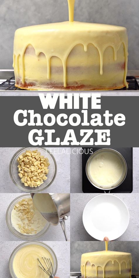 This white chocolate ganache glaze is basically a ganache that is pourable in order to give cakes a nice coating and sheen. Consider glazing your favourite cake with this delectable white chocolate glaze White Chocolate Ganache Recipe, Chocolate Glaze Recipes, Ganache Glaze, White Chocolate Glaze, White Chocolate Icing, Chocolate Ganache Glaze, White Chocolate Sauce, Chocolate Ganache Recipe, Frosting Recipes Easy