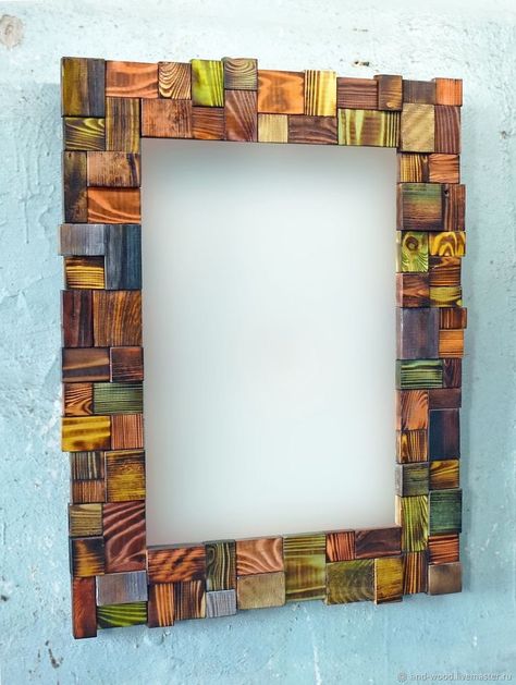 Modern Indoor Garden, Chalet Living Room, Dark Mirror, Mirror Frame Diy, Wood Wall Art Diy, Wood Scraps, Picture Frame Decor, Diy Wall Art Decor, Wood Shop Projects