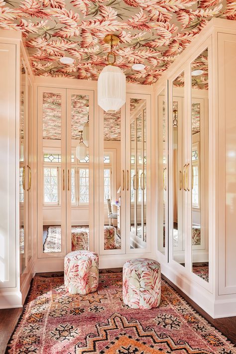 Pink Walk In Closet, Transitional Closet, Mirrored Wardrobe Doors, Gallery House, Pink Closet, Mirror Closet Doors, House Of Hackney, British Interior, Wardrobe Doors