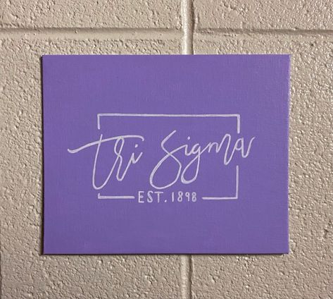 Phi Sigma Sigma Canvas Paintings, Sigma Sigma Sigma Canvas, Purple Sorority Canvas, Canvas Sorority Painting, Blue Sorority Letters, Simple Sorority Canvas, Cute Sorority Canvas Ideas, Big Little Door Decorations, Tri Sigma Paintings