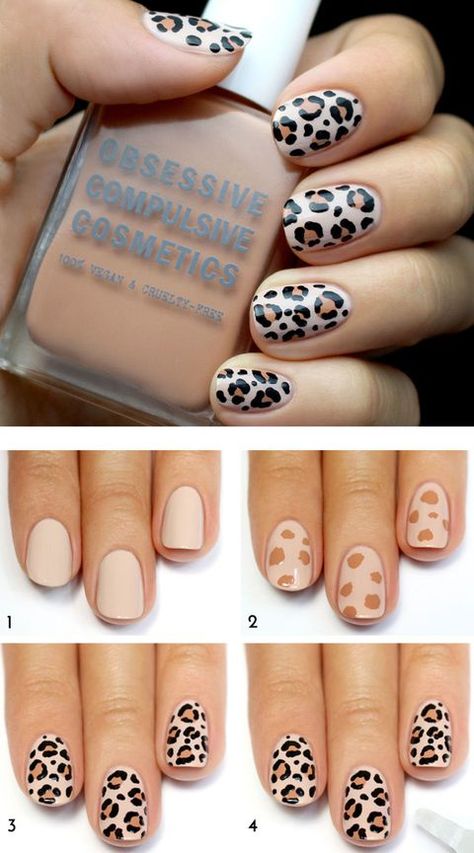 Nail Art That Seems Tricky But Isn't - Leopard Nail Design Tutorial Leopard Nail Designs, Nail Designs Tutorial, Leopard Print Nails, Nail Art For Beginners, Easy Nails, Leopard Nails, Simple Nail Art Designs, Nails Polish, Acrylic Nail Art