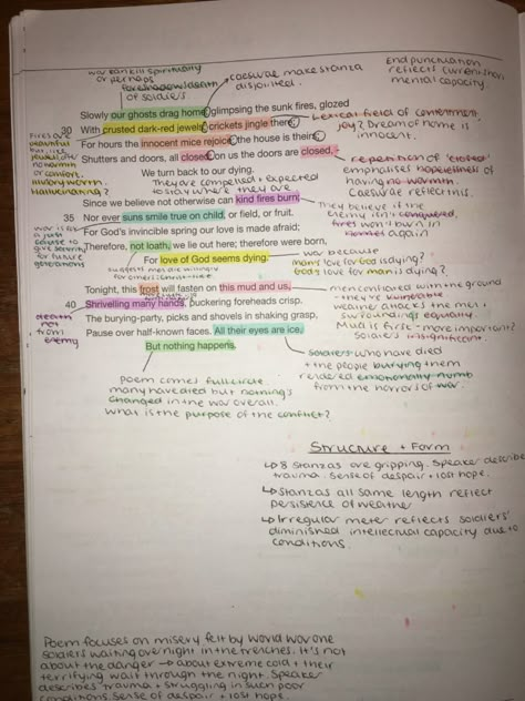 My annotations for the GCSE English Literature AQA Power and Conflict poems - Exposure. [page 2] Exposure Poem Annotations, Exposure Poem Analysis, Gcse Poetry Anthology, English Literature Poems, Gcse Notes, Literature Poems, Gcse Poems, English Gcse Revision, English Gcse