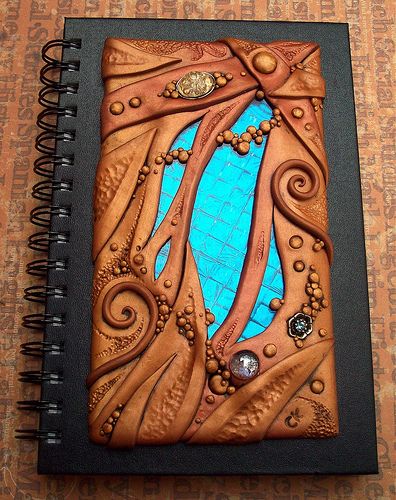 Clay and Glass Journal Cover Polymer Clay Books, Covered Books, Fimo Polymer Clay, Art Therapy Activities, Fimo Clay, Clay Design, Handmade Books, Polymer Clay Projects, Polymer Clay Creations