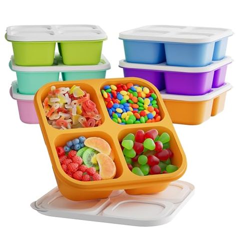 KEMETHY 6 Pcs Bento Snack Containers, Reusable 4 Compartment Food Storage Container with Lids, Divided Lunchable Container, Freezer, Microwave & Dishwasher Safe (6 Color) Food Box Packaging, Snack Containers, Food Storage Container, Lunch Containers, Food Storage Containers Organization, Snack Box, Food To Go, Freezer Friendly, Bento Box Lunch