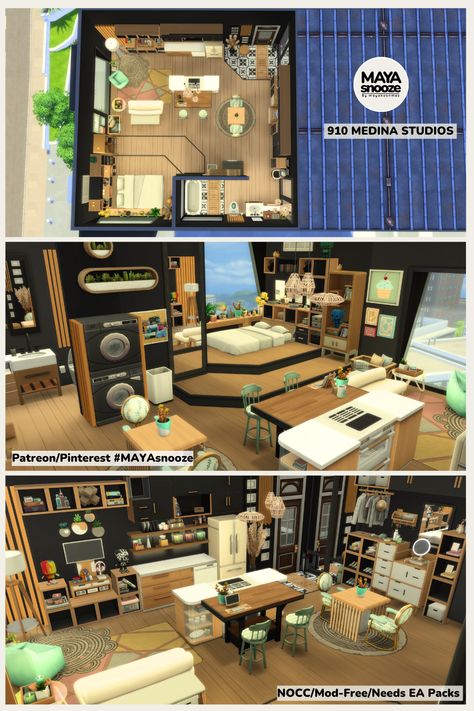 NOCC/ Mod-Free/ Needs EA Packs Sims 4 City Living Apartments, Sims 4 Apartment Ideas, Sims 4 Apartment, City Living Apartment, Sims 4 City Living, Living Apartment, Sims 4 House Plans, Sims 4 Houses, Building Ideas