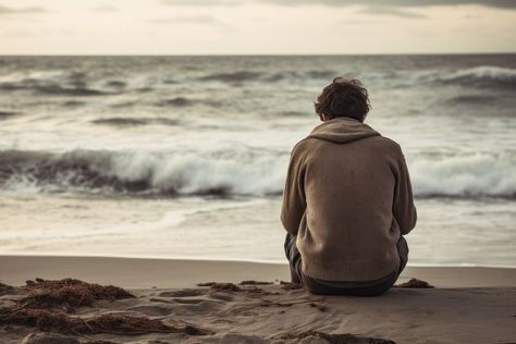 Man sitting at a beach, rear view AI generated image | free image by rawpixel.com / Rob Man Sitting Back View, Sitting On Ground, Sitting On Beach, Cute Rabbit Images, Rabbit Images, Yoga Man, Image Cloud, Man Back, Mood Images