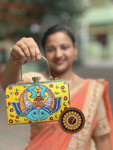 One of the kind unique, hand painted clutches hand painted bag , perfect way to add pop of colour to any outfit, gift for a women, personalised unique gift, wallets for women, hand crafted in India, Madhubani paint on women clutches. Customised as needed different Indian forms different shape of the clutches and pretty spacious to hold a big phones Painted Clutches, Canvas Sling Bag, Painted Purse, Diy Clutch, Handpainted Bags, Free Hand Rangoli Design, Free Hand Rangoli, Painted Bags, Canvas Clutch