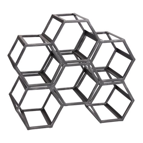 Black Hexagonal Wine Rack - World Market Wine Storage Kitchen, Small Wine Racks, Countertop Wine Rack, Unique Dinnerware, Wine Shelf, Metal Wine Rack, Wine Shelves, Storage Kitchen, Bottle Storage