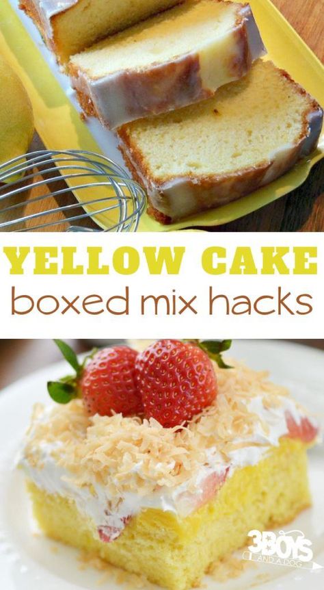 make a box cake mix taste like bakery cakes with these easy yellow box cake recipes.  These cake mix desserts include cake mix cookies and more dessert recipes that start with a boxed cake mix. #recipes #cakemixcookies #boxcakemixhacks Yellow Cake Mix Recipes, Moist Yellow Cakes, Boxed Cake Mixes Recipes, Nursing Cake, Inside Cake, Cake Mix Desserts, Yellow Cake Recipe, Cakes To Make, Dessert Simple