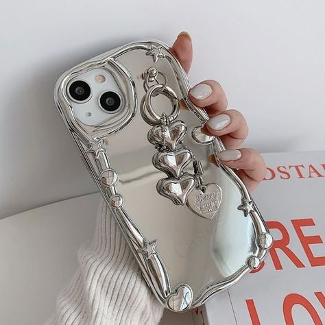 Perfect Reflection ~ One snap at a time 🪞✨ 🔍 Mirror Phone Cases #PHONECASE #IPHONECASE #ACCESSORIES #AESTHETIC #phonecaseaddict #gadgetaccessories #techtrends Shein Stuff, 3d Love Heart, Chains Aesthetic, 3d Love, 3d Phone Cases, Kawaii Phone, Chic Mirror, Star Silver, Strap Phone