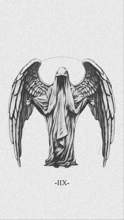 Arch Angel Drawing, Dark Biblical Tattoos, City Of God Tattoo, Throne Angel Tattoo, Reaper On Horse Tattoo, Dark Angel Tattoo Men, Biblical Seraphim, Bible Angel Tattoo, Dark Angel Drawing