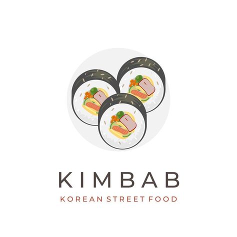 Kimbab Korean Aesthetic, Kimbap Illustration, Logo Brand Makanan, Kimbab Aesthetic, Korean Food Logo, Korean Logo Design, Logo Design Makanan, Korean Logo, Makanan Aesthetic