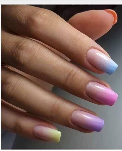 Multicolored Nails, Unghie Sfumate, Ombre Acrylic Nails, Vibrant Nails, Acrylic Nails Coffin Short, Trendy Nail Art, Short Acrylic Nails Designs, Pastel Nails, Dipped Nails