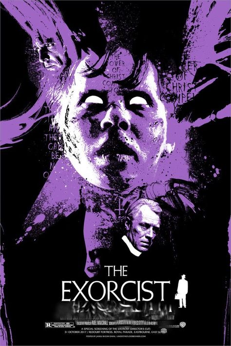 Purple Movie Poster, The Exorcist Art, Purple Posters, Exorcist Movie, Horror Movies To Watch, Exorcist 1973, The Exorcist 1973, Linda Blair, Horror Artwork