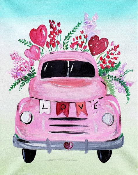 Simple Valentine Paintings, Valentines Day Artwork, February Painting Ideas Canvases, Valentine Paintings Easy, Valentine's Canvas Painting, Valentine's Painting On Canvas, Diy Valentines Painting Canvas, Paint And Sip Valentines Day, Valentine Paintings On Canvas Ideas