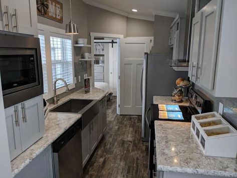 A-520 Park Model Home (399 Sq Ft) [ TINY HOUSE TOWN ] Wood Cabins, Rv Floor Plans, Tiny House Towns, Park Model Rv, White Molding, Park Model Homes, Cabin Tiny House, Trailer Decor, Cabin Floor