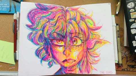 Highlighter Sketchbook Art, Highlighter Sketchbook, Sketchbook Page Ideas, Sketchbook Spread, Kidcore Art, Drawing Challenges, Sketchbook Inspo, Creative Drawing Prompts, Sketchbook Ideas