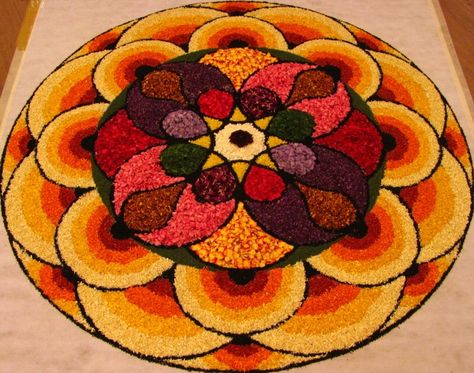 Floral Pattern - Pookkalam, Onam festival, Kerala Pookkalam Designs Onam For Competition, Ona Pookkalam Design, Onam Athapookalam Designs, Ona Pookalam, Pookalam Design Onam For Competition, Onam Festival Kerala, Floral Carpet Design, Rangoli With Flowers, Onam Pookalam Design