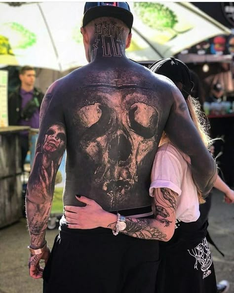 Full Back Tattoo, Full Neck Tattoos, Gotik Tattoo, Tattoo Font For Men, Black Tattoo Cover Up, Full Tattoo, Tattoo Skull, Blackout Tattoo, Full Back Tattoos