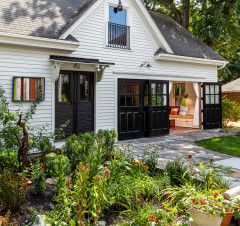 Garage Conversion - Traditional - Shed | Houzz Brick Carriage House Garage, Converted Garage Exterior, Garage Before And After, Garage Conversion Ideas Before And After, 70s Renovation, Carriage House Interior, Garage To Living Space, Carriage House Garage, Artists Studios