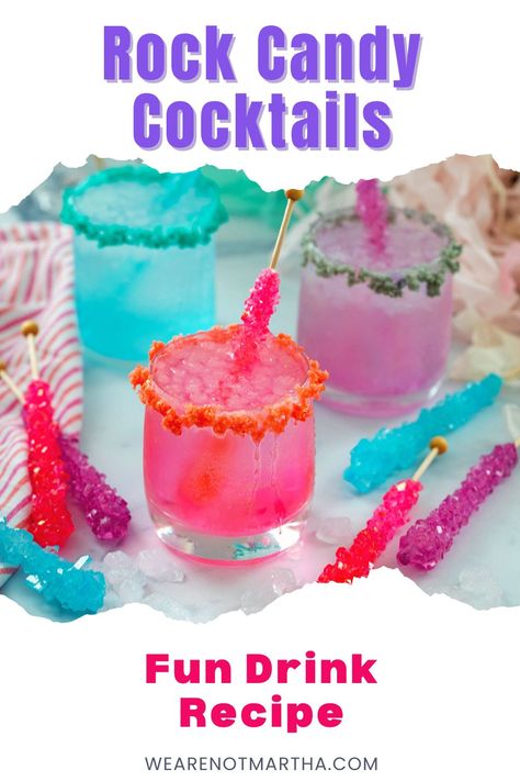 Unleash the fun at your next gathering with this Rock Candy Cocktail, a vibrant vodka soda that stirs up excitement with a swirl of rock candy. Perfect for anyone looking for crazy alcoholic drinks that double as party food for adults, this cocktail is not only visually striking but deliciously irresistible. Dive into this fun cocktail recipe that’s sure to be a hit at any festive occasion! Rock Candy Cocktail, Cocktails Recipes Vodka, Party Food For Adults, Rock Candy Sticks, Fun Drink Recipe, Candy Cocktails, Vodka Soda, Bourbon Drinks, Best Cocktail Recipes