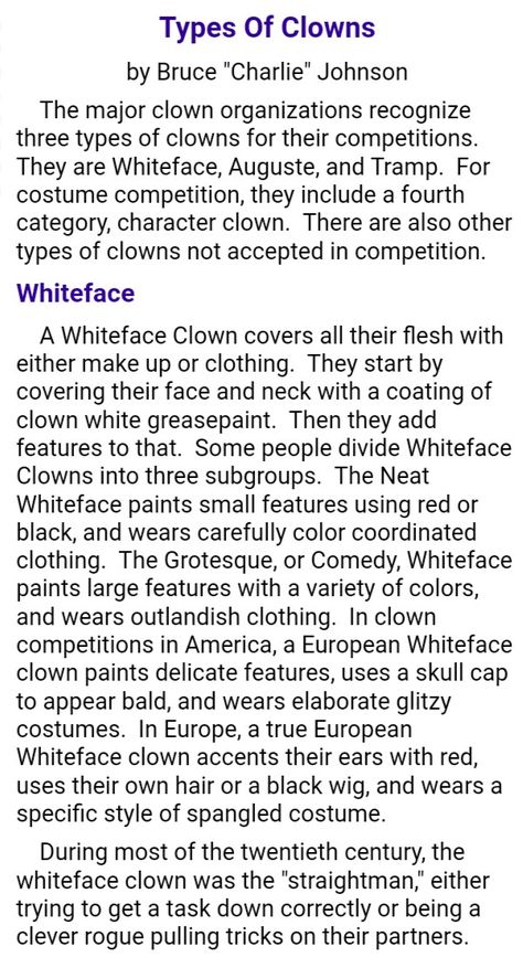 Clown Husbandry, Types Of Clowns, Clown Stuff, Clown Core, Clown Party, Clowning Around, Character Creation, Clue, Writing Prompts