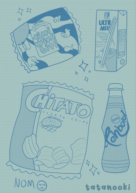 simple snack illustrations. Inspired by Faith Varvara's work. I decide to put a spin on it and make one featuring my local childhood snacks :] #illustration #foodart #cemilan #snacks #food #tiniwinibiti #ultramilk #chitato #tehbotol Snacks Drawing, Snacks Illustration, Snack Poster, Snack Illustration, Childhood Snacks, Friend Dates, Study Snacks, Sims House, Hand Illustration