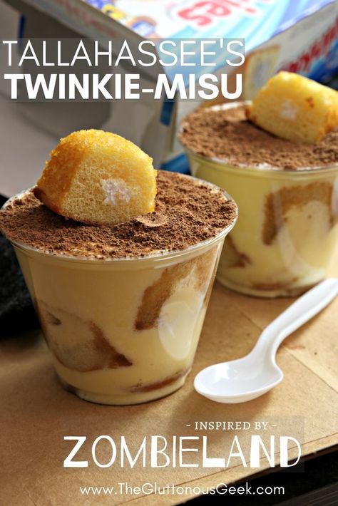 Zombieland | Tallahassee's Twinkie-misu | The Gluttonous Geek Food Inspired By Movies, Horror Recipes, Tallahassee Zombieland, Recipe For Tiramisu, Dystopian Wasteland, Movie Foods, Nerdy Recipes, Dnd Food, Movie Recipes