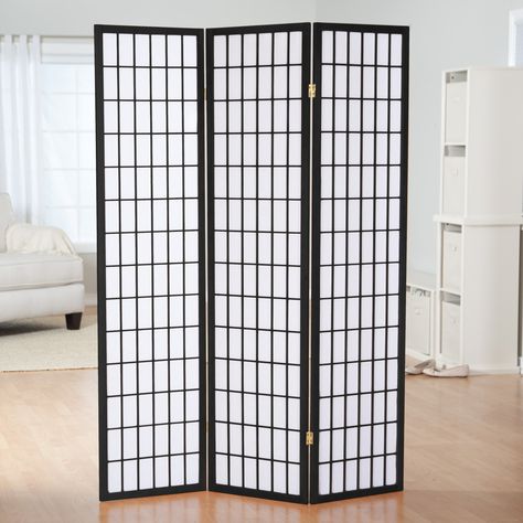 Simora Black Shoji 3-Panel Room Divider - Have a large room and don't know what to do with all the space? Add the Simora Black Shoji 3-Panel Room Divider to split it into two smaller rooms... Shoji Room Divider, Folding Room Divider, 4 Panel Room Divider, Recreational Room, Shoji Screen, Japanese Woodworking, Folding Room Dividers, Room Divider Screen, Privacy Walls