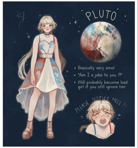 Pluto As A Human, Planets As Humans Art, Planets As People, Human Planets, Space Things, Planet Drawing, Planet Art, Whimsical Art Journal, Super Powers Art