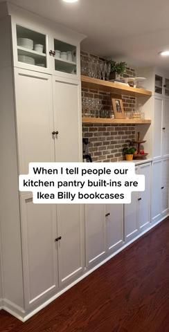 Pantry In A Cabinet, Built In Pantry In Kitchen, Nook Pantry Ideas, Pantry Using Ikea Cabinets, Pantry Wall In Dining Room, Pantry Wall Ikea, Adding Pantry Cabinet To Kitchen, Diy Pantry In Dining Room, Full Wall Pantry Ideas