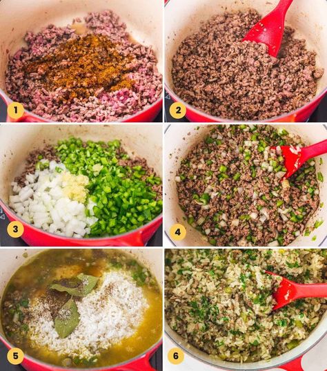 Easy Cajun Rice Recipes, Ground Beef Dirty Rice, Popeyes Cajun Rice Recipes, Cajun Broil Recipe, Dirty Rice Seasoning Recipe, Zatarains Dirty Rice Recipe, Homemade Dirty Rice With Ground Beef, Southern Dirty Rice Recipe, Cajun Rice And Gravy