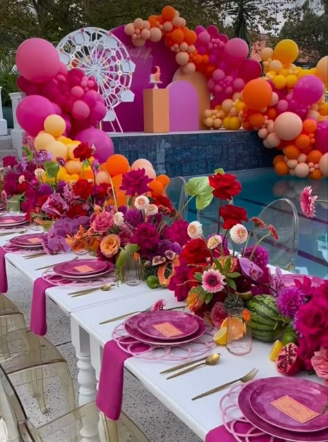 2024 Party, Dinner Party Decorations, Party Queen, Birthday Party Theme Decorations, Birthday Brunch, Table Set Up, Floral Party, Pink Parties, Theme Party Decorations